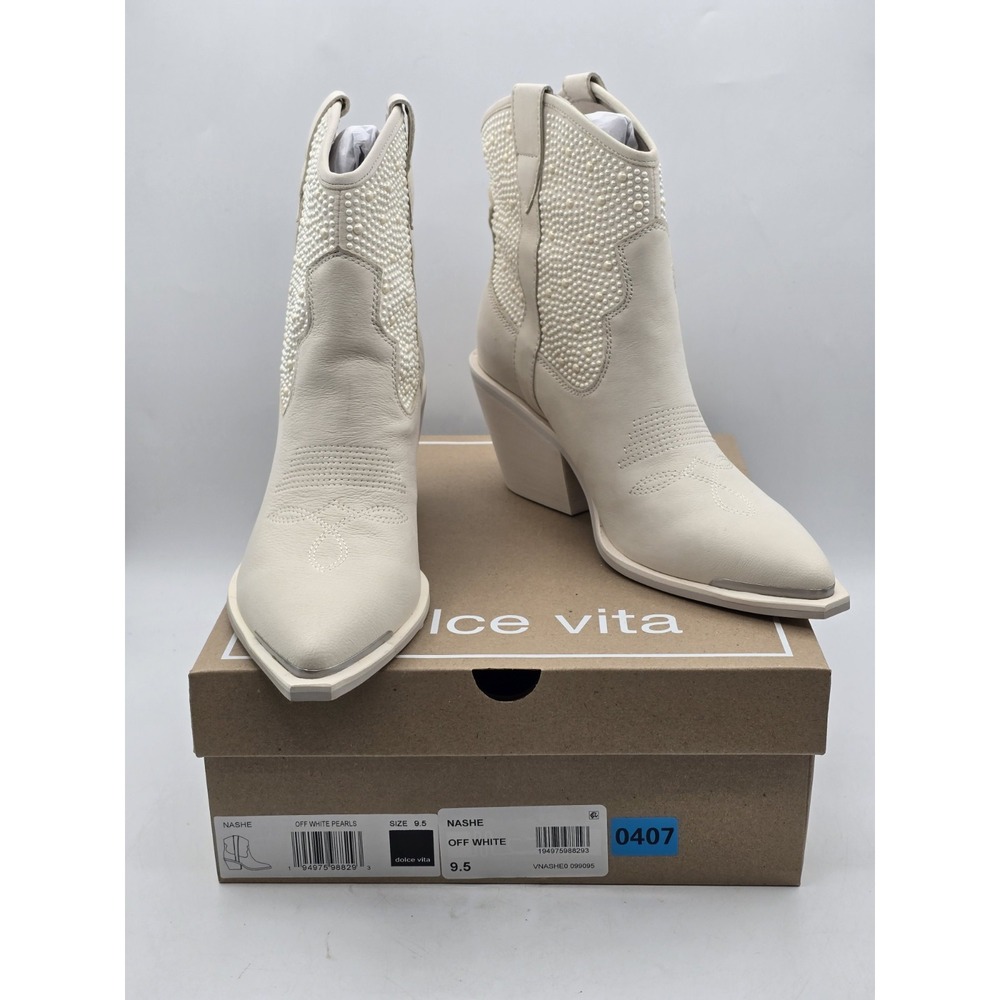 Dolce Vita Nashe Western Boots‎ Shoe Women Sz 9.5 Off White Pearls Ankle Bootie